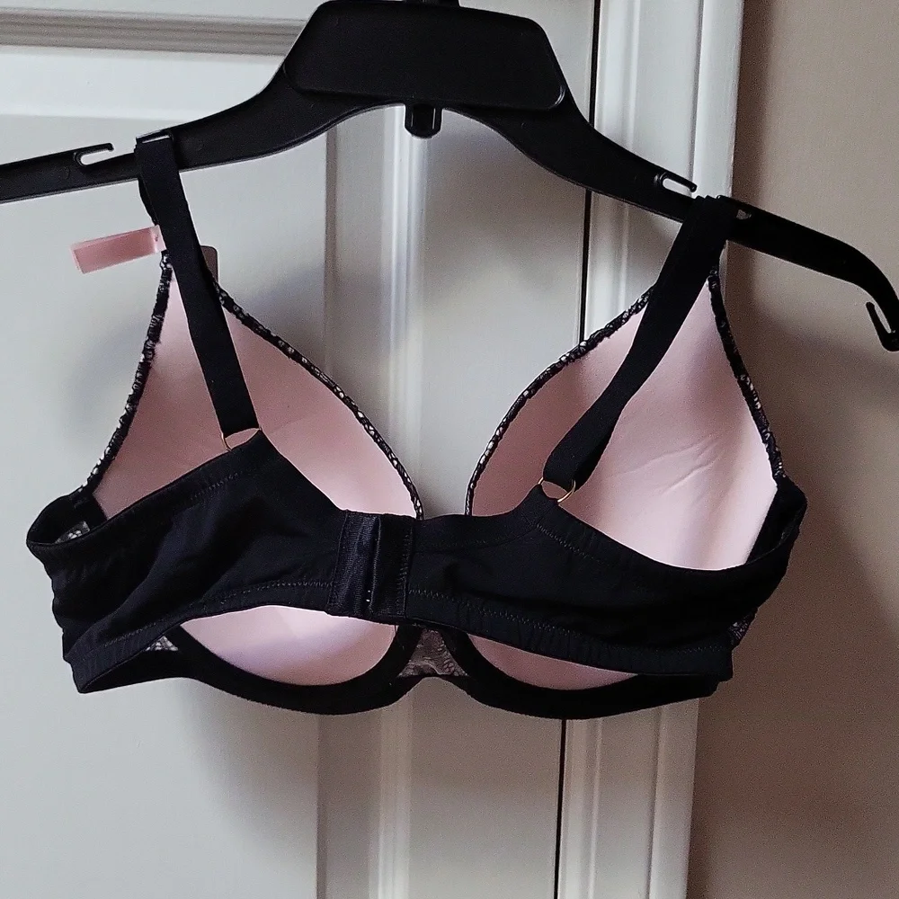 La Vie En Rose Pink and Black Lace Bra, Size 36D, New With Tags - Picture 4 of 8